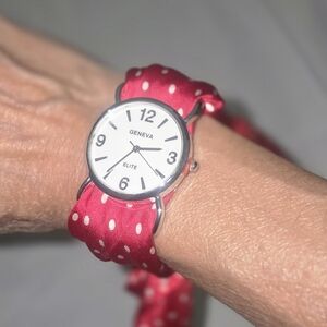 Geneva Women's Red and White Polka Dot Watch
